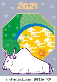 Cover template set with Patterns in Modern Style geometric ornate shapes. Visual drawing of ad poster to Happy new year or Chinese new year banner with bull.