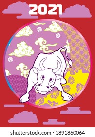 Cover template set with Patterns in Modern Style geometric ornate shapes. Visual drawing of ad poster to Happy new year or Chinese new year banner with bull.