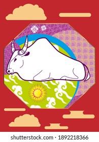 Cover template set with Patterns in Modern Style geometric ornate shapes. Visual drawing of ad poster to Happy new year or Chinese new year banner with bull.