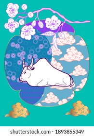 Cover template set with Patterns in Modern Style geometric ornate shapes. Visual drawing of ad poster to Happy new year or Chinese new year banner with bull.