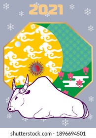 Cover template set with Patterns in Modern Style geometric ornate shapes. Visual drawing of ad poster to Happy new year or Chinese new year banner with bull.