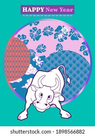 Cover template set with Patterns in Modern Style geometric ornate shapes. Visual drawing of ad poster to Happy new year or Chinese new year banner with bull.
