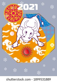 Cover template set with Patterns in Modern Style geometric ornate shapes. Visual drawing of ad poster to Happy new year or Chinese new year banner with bull.