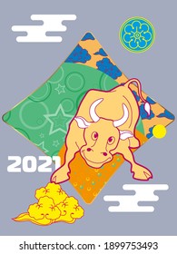 Cover template set with Patterns in Modern Style geometric ornate shapes. Visual drawing of ad poster to Happy new year or Chinese new year banner with bull.