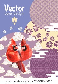 Cover template set with Patterns in Modern Style geometric ornate shapes with Cardinal bird. Cardinal bird - a symbol of Christmas.Visual drawing of ad poster to Happy new year or banner.