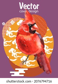 Cover template set with Patterns in Modern Style geometric ornate shapes with Cardinal bird. Cardinal bird - a symbol of Christmas.Visual drawing of ad poster to Happy new year or banner