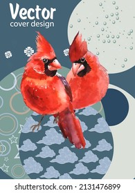 Cover template set with Patterns in Modern Style geometric ornate shapes with Cardinal bird. Visual drawing of ad poster or banner.
