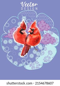 Cover template set with Patterns in Modern Style geometric ornate shapes with Cardinal bird. Visual drawing of ad poster or banner.