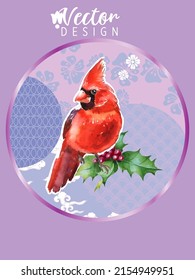 Cover template set with Patterns in Modern Style geometric ornate shapes with Cardinal bird. Visual drawing of ad poster or banner.