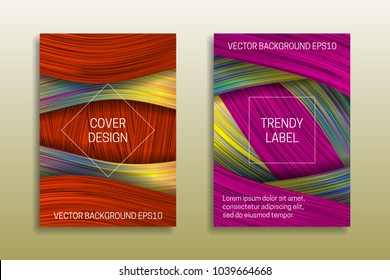 Cover templates with colored and holographic ribbons. Trendy colorful brochures or labels backgrounds.