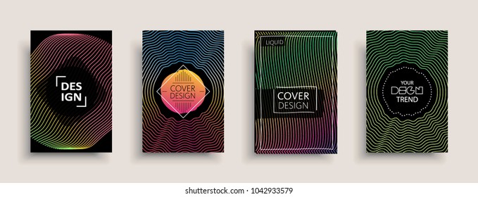 Cover templates design set with abstract fluid colors. Modern liquid trendy colorful shapes. Futuristic digital set of vector cover illustration. Branding, posters, banners, catalog or reports.