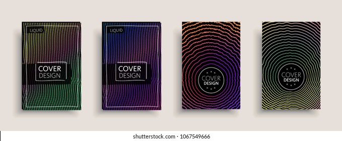 Cover templates design set with abstract fluid colors. Modern liquid trendy colorful shapes. Futuristic digital set of vector cover illustration. Branding, posters, banners, catalog or reports.