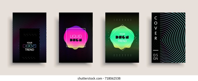 Cover templates design set with abstract fluid colors. Modern liquid trendy colorful shapes. Futuristic digital set of vector cover illustration. Branding, posters, banners, catalog or reports.