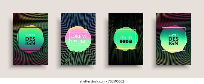 Cover templates design set with abstract fluid colors. Modern liquid trendy colorful shapes. Futuristic digital set of vector cover illustration. Branding, posters, banners, catalog or reports.