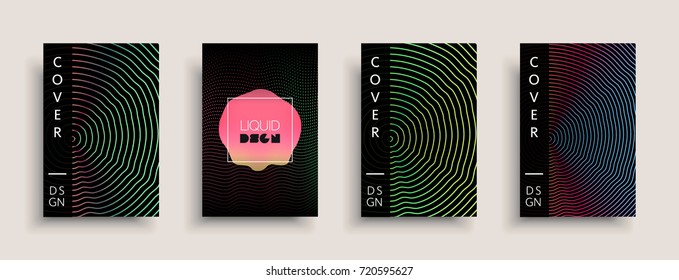 Cover templates design set with abstract fluid colors. Modern liquid trendy colorful shapes. Futuristic digital set of vector cover illustration. Branding, posters, banners, catalog or reports.