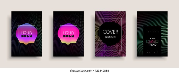 Cover templates design set with abstract fluid colors. Modern liquid trendy colorful shapes. Futuristic digital set of vector cover illustration. Branding, posters, banners, catalog or reports.