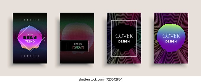 Cover templates design set with abstract fluid colors. Modern liquid trendy colorful shapes. Futuristic digital set of vector cover illustration. Branding, posters, banners, catalog or reports.