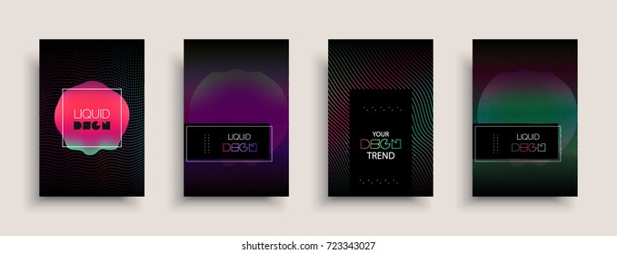 Cover templates design set with abstract fluid colors. Modern liquid trendy colorful shapes. Futuristic digital set of vector cover illustration. Branding, posters, banners, catalog or reports.