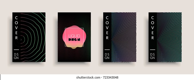 Cover templates design set with abstract fluid colors. Modern liquid trendy colorful shapes. Futuristic digital set of vector cover illustration. Branding, posters, banners, catalog or reports.