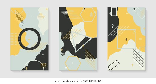 Cover templates with graphic geometric elements. Fashionable memphis style. Suitable for brochures, posters, covers and banners. EPS 10. Vector illustration.