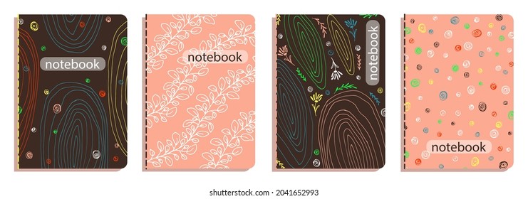 Cover templates for notebooks, notebooks, planners, diaries. Hand drawn pattern, modern design vector illustration.