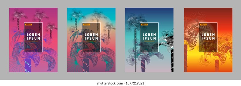 Cover templates with palm trees. For all occasions to relax. For advertising, sales, discounts, super offers. 10 eps
