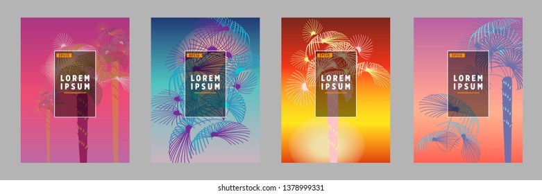 Cover templates with palm trees. For all occasions to relax. For advertising, sales, discounts, super offers. 10 eps