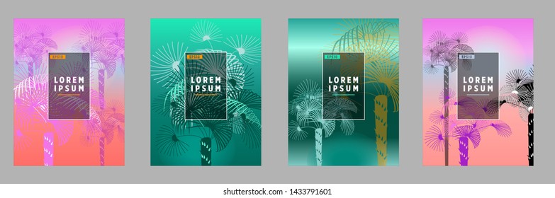 Cover templates with palm trees. For all occasions to relax. For advertising, sales, discounts, super offers. 10 eps