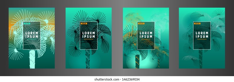 Cover templates with palm trees. For all occasions to relax. For advertising, sales, discounts, super offers. 10 eps