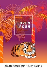 Cover templates with palm trees tiger. For all occasions to relax. For advertising, sales, discounts, super offers.