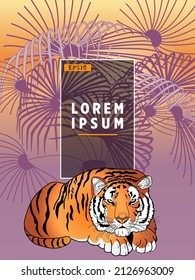 Cover templates with palm trees and tiger. For all occasions to relax. For advertising, sales, discounts, super offers.