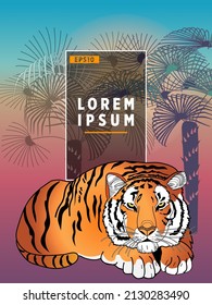 Cover templates with palm trees and tiger. For all occasions to relax. For advertising, sales, discounts, super offers.