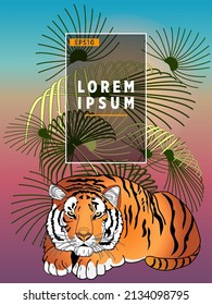 Cover templates with palm trees and tiger. For all occasions to relax. For advertising, sales, discounts, super offers.
