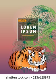 Cover templates with palm trees and tiger. For all occasions to relax. For advertising, sales, discounts, super offers.