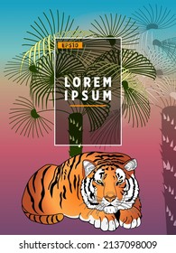 Cover templates with palm trees and tiger. For all occasions to relax. For advertising, sales, discounts, super offers.