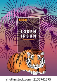 Cover templates with palm trees and tiger. For all occasions to relax. For advertising, sales, discounts, super offers.