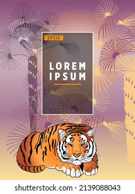 Cover templates with palm trees and tiger. For all occasions to relax. For advertising, sales, discounts, super offers.