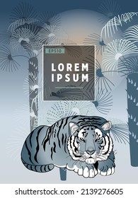 Cover templates with palm trees and tiger. For all occasions to relax. For advertising, sales, discounts, super offers.