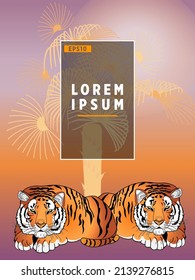 Cover templates with palm trees and tiger. For all occasions to relax. For advertising, sales, discounts, super offers.