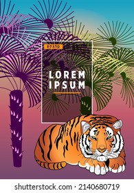 Cover templates with palm trees and tiger. For all occasions to relax. For advertising, sales, discounts, super offers.

