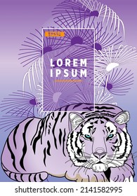Plantillas de carátulas con palmeras y tigre. Para todas las ocasiones para relajarse. Para publicidad, ventas, descuentos, súper ofertas.
