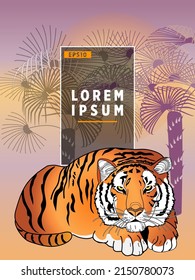 Cover templates with palm trees and tiger. For all occasions to relax. For advertising, sales, discounts, super offers.

