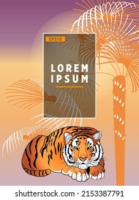 Cover templates with palm trees and tiger. For all occasions to relax. For advertising, sales, discounts, super offers.
