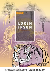 Cover templates with palm trees and tiger. For all occasions to relax. For advertising, sales, discounts, super offers.
