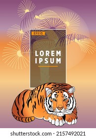 Cover templates with palm trees and tiger. For all occasions to relax. For advertising, sales, discounts, super offers.