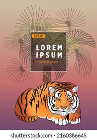 Plantillas de carátulas con palmeras y tigre. Para todas las ocasiones para relajarse. Para publicidad, ventas, descuentos, súper ofertas.
