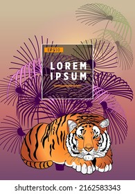 Decken Sie Vorlagen mit Palmen und Tiger. Für alle Anlässe zum Entspannen. Für Werbung, Verkauf, Rabatte, Superangebote.
