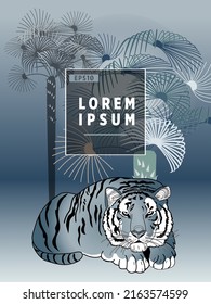 Cover templates with palm trees and tiger. For all occasions to relax. For advertising, sales, discounts, super offers.
