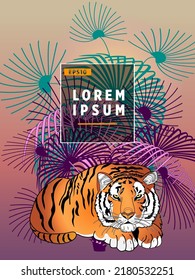 Cover templates with palm trees and tiger. For all occasions to relax. For advertising, sales, discounts, super offers.

