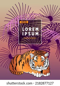 Cover templates with palm trees and tiger. For all occasions to relax. For advertising, sales, discounts, super offers.